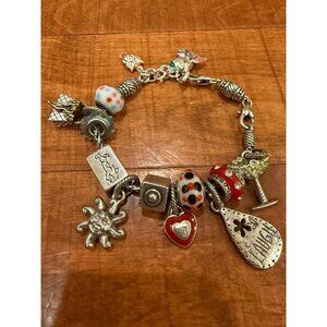 Brighton Silver Charm Bracelet With Beads & Silver Plated Charms Including Heart